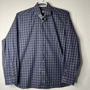 Stone Rose Made In Italy Blue/Grey/Black Check Dress Shirt Size S